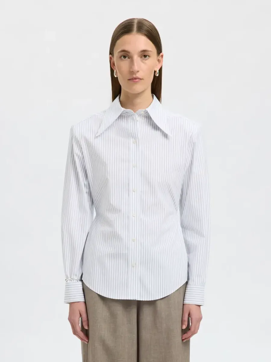 Selected Femme Nicolina Slim Shirt Bright White Blue Stripe