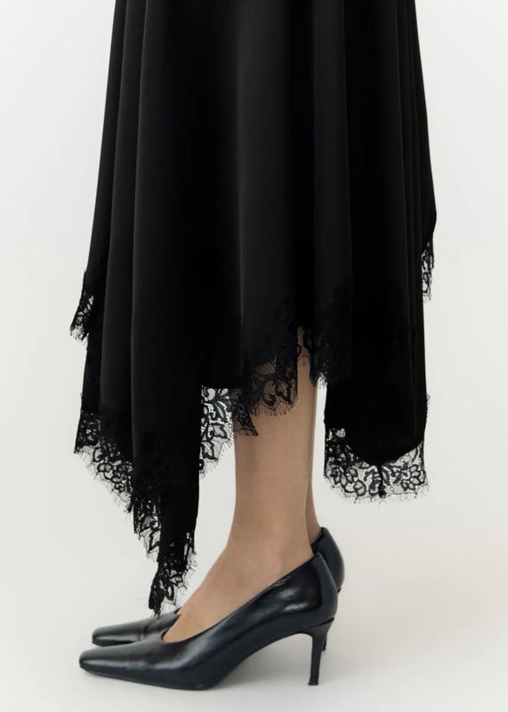 YAS Florian Lace Satin Long Shirt Black 