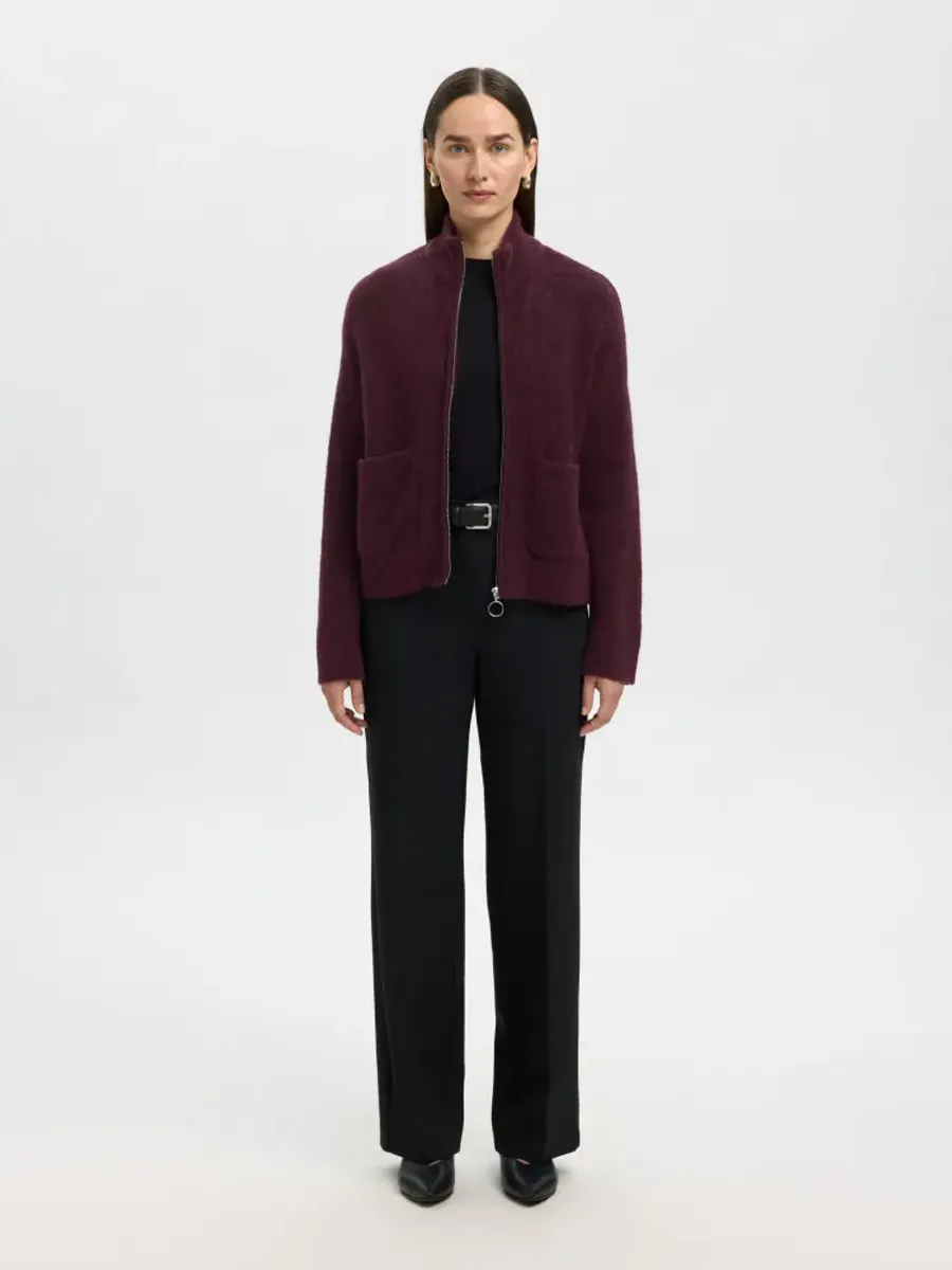 Selected Femme SIA RAS ZIPPER CARDIGAN FIG MELANGE