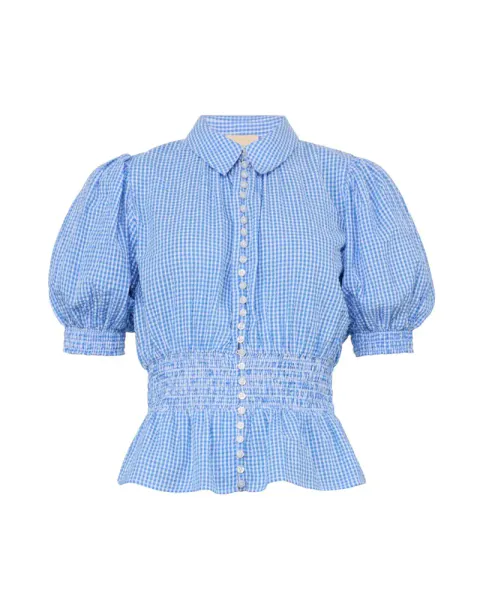 Hovedbilde by TiMo Seersucker Smocking Blouse Blue Checks 